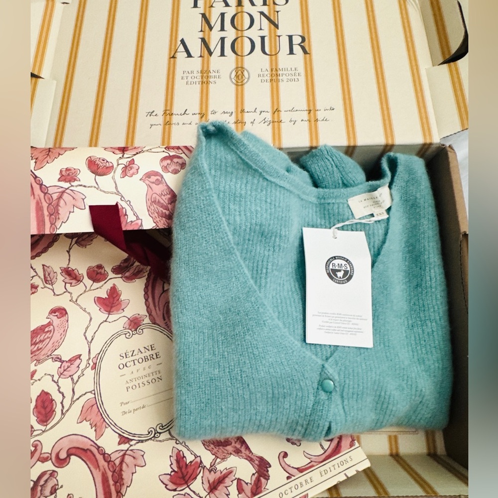 Sezane Barry cardigan sweater sea green with gift pouch / xxs/ NWT